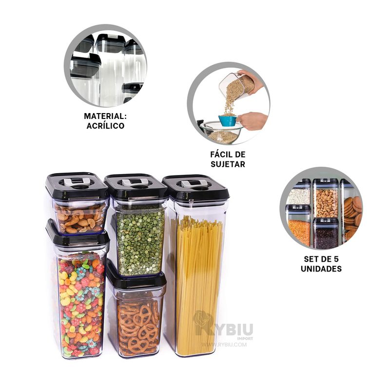 GENERICO - Set Util de 5 Cocina Tapa Negra Y+Regalo Ligas para Peinar