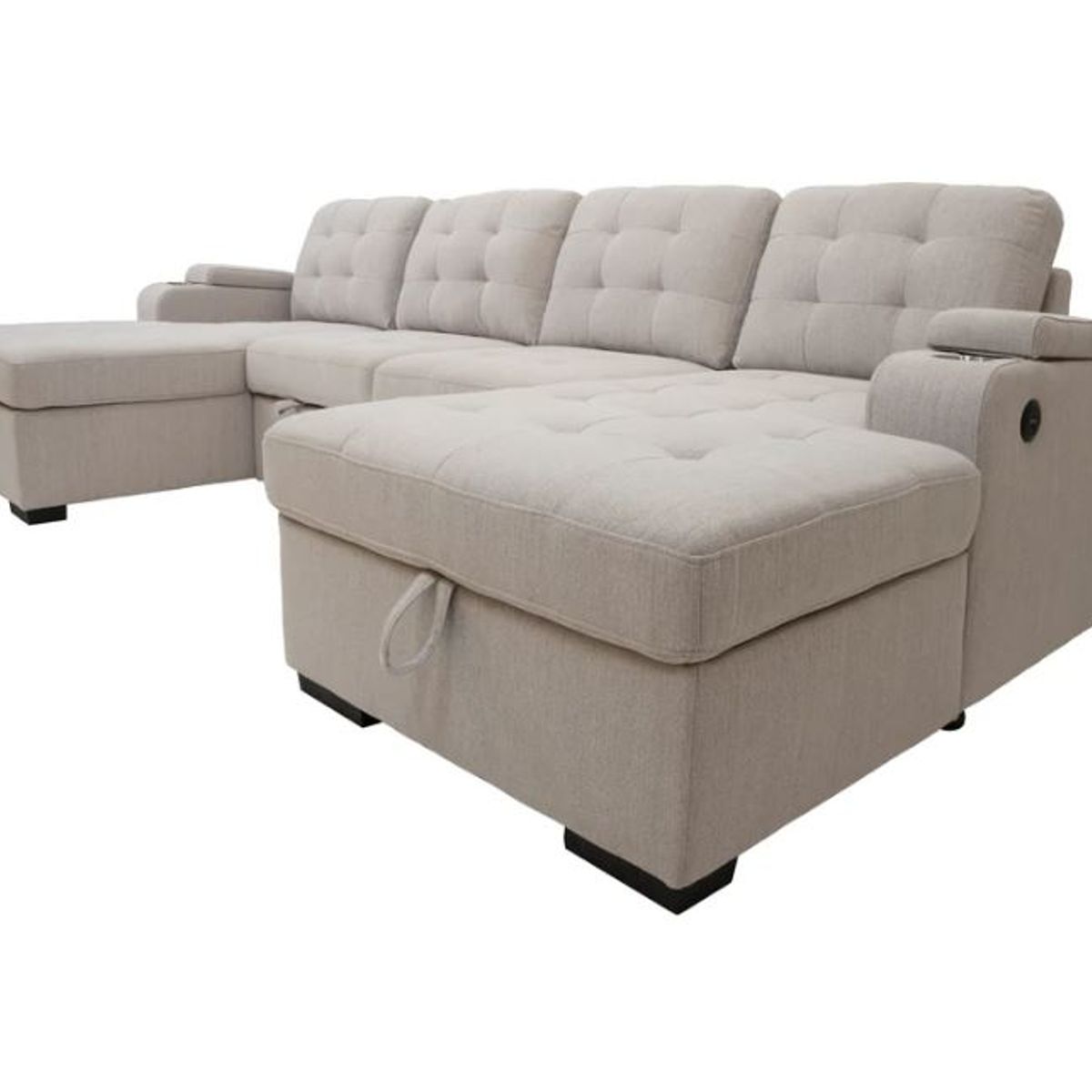 GENERICO - Sofá Seccional Cama Marisol + Portavasos + Baúl 4 Cuerpos - Beige