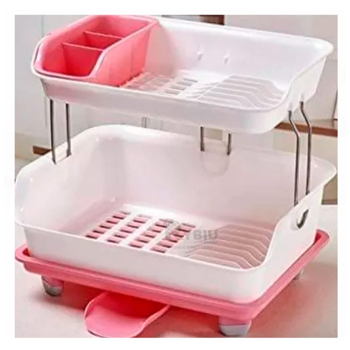 GENERICO - Secador de Doble Nivel de Platos Rosado Y+Gift MiniAgenda