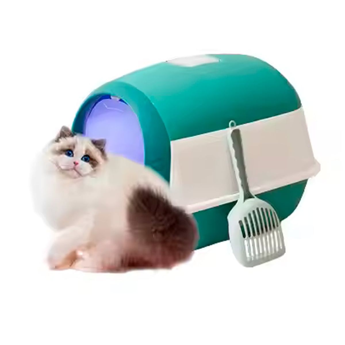 VARIOS - Arenero para Gatos Cerrado Vaivén Pala 50x35x36 VerdeBlanco