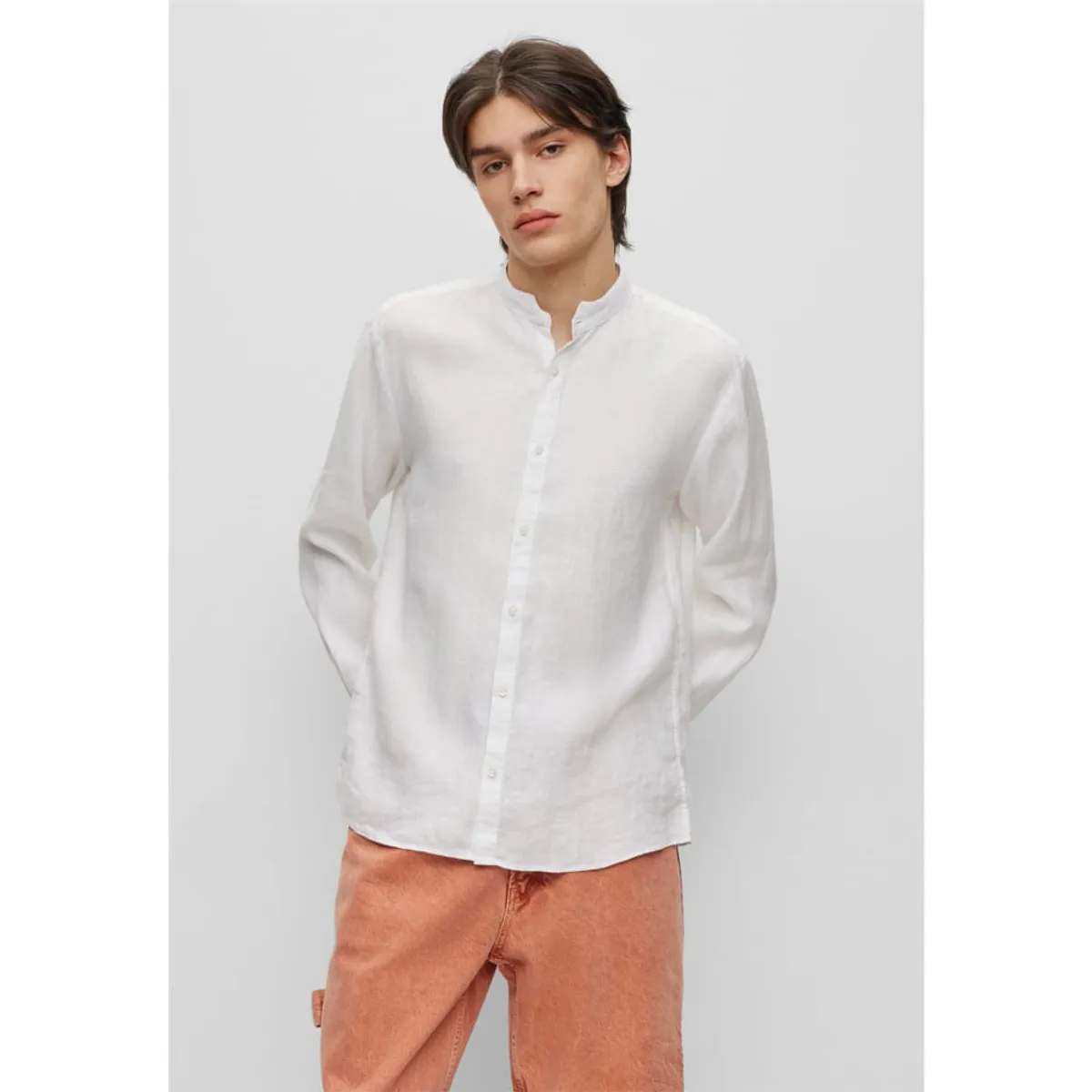 HUGO BOSS - Hugo - Camisa slim fit de lino puro con cuello mao/xl