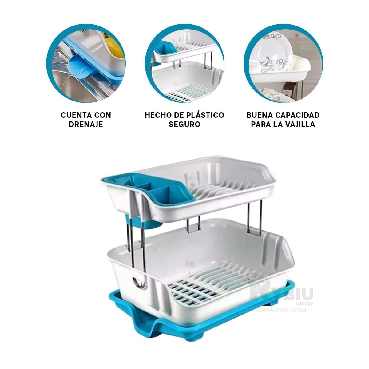 GENERICO - Secador de Doble Nivel de Platos Celeste Y+Gift MiniAgenda