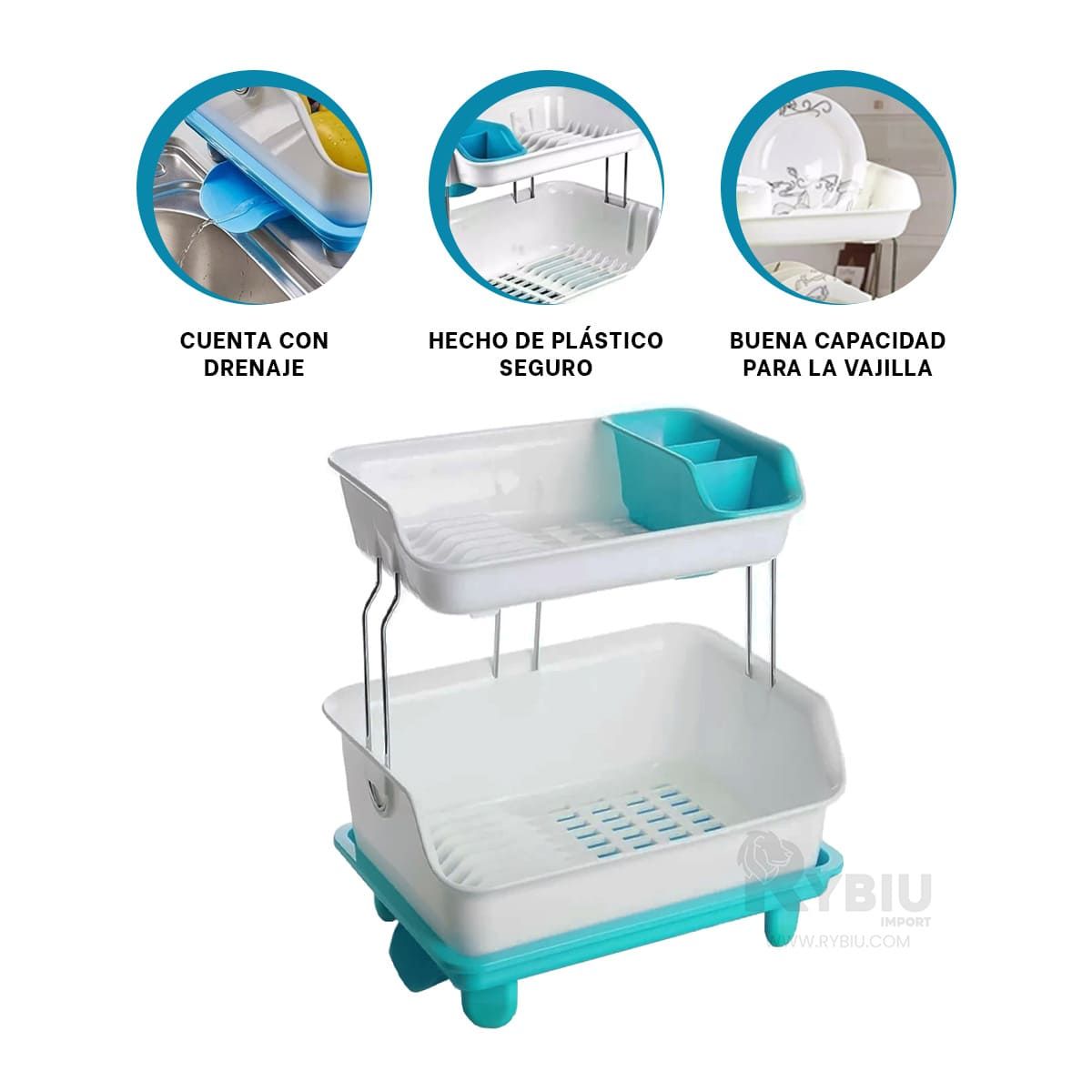 GENERICO - Secador de Doble Nivel de Platos Celeste Y+Gift MiniAgenda