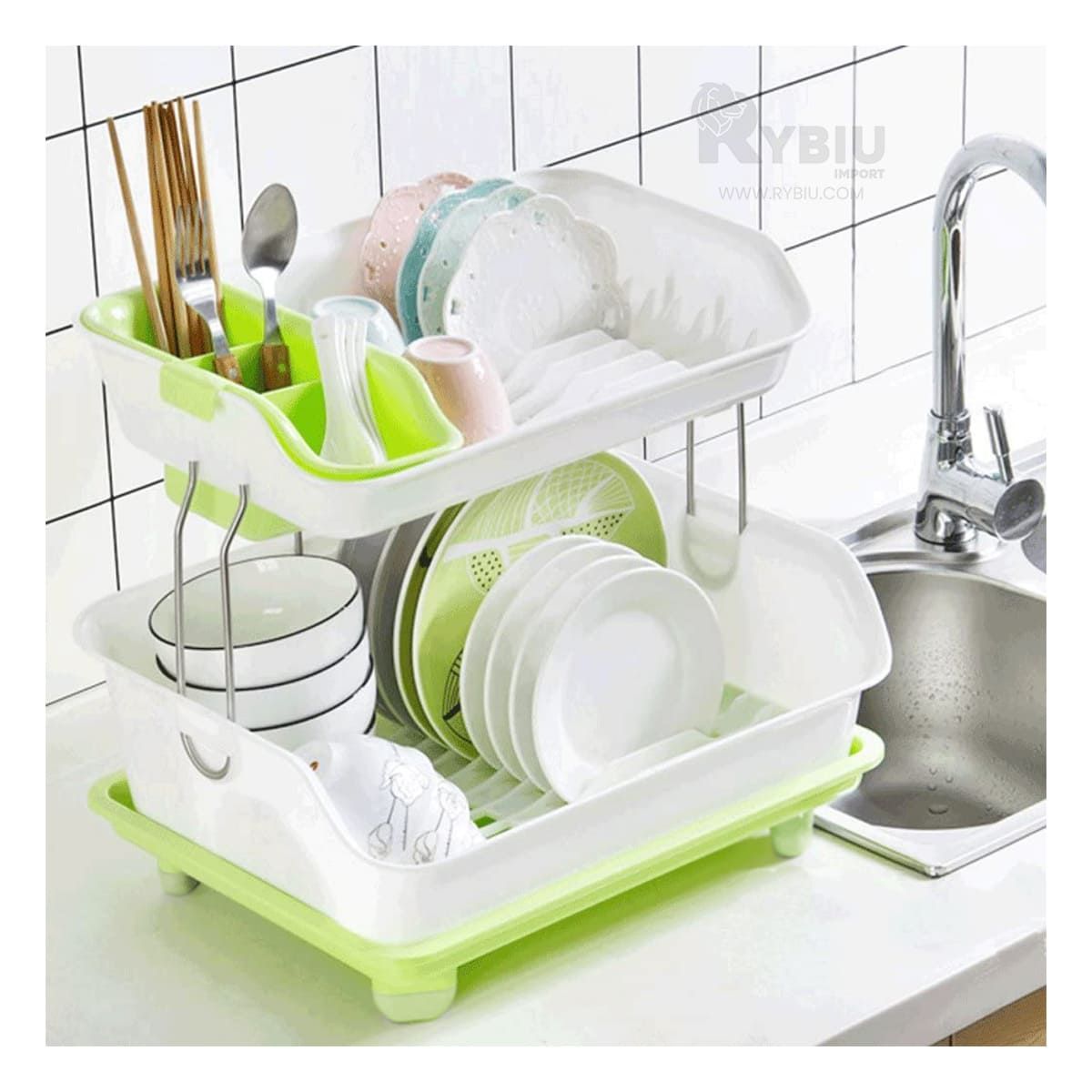 GENERICO - Escurridor de Platos de 2 Niveles Verde Y+Papel de Regalo