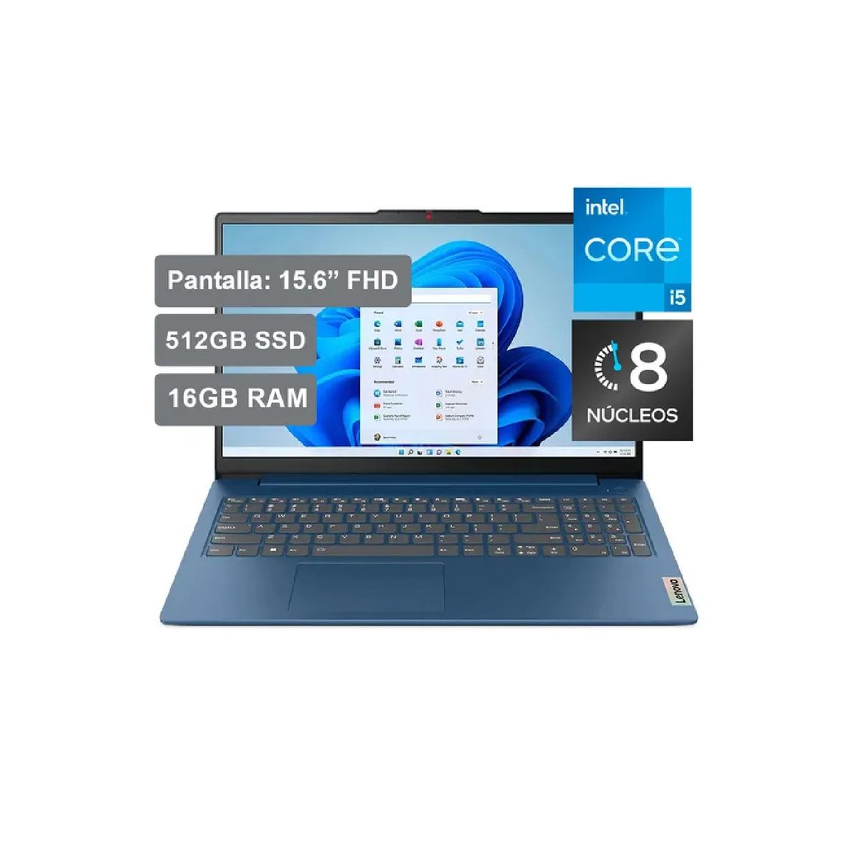 LENOVO - Laptop Lenovo IdeaPad Slim 3 15IAH8, 15.6" FHD, 16GB DDR5, SSD 512GB, Free DOS Español, Azul cielo