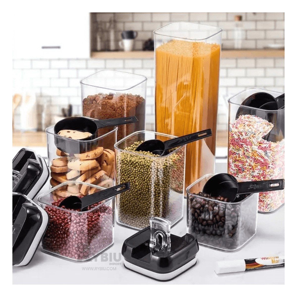 GENERICO - Recipientes de Comida Set de 7 Color Tapa Negra