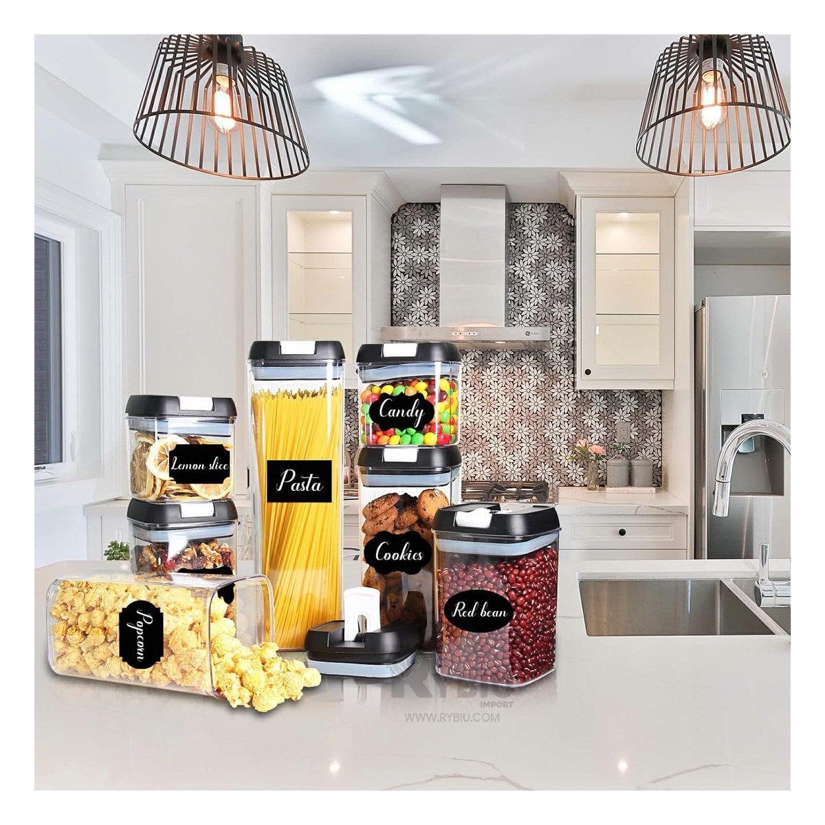 GENERICO - Recipientes de Comida Set de 7 Color Tapa Negra