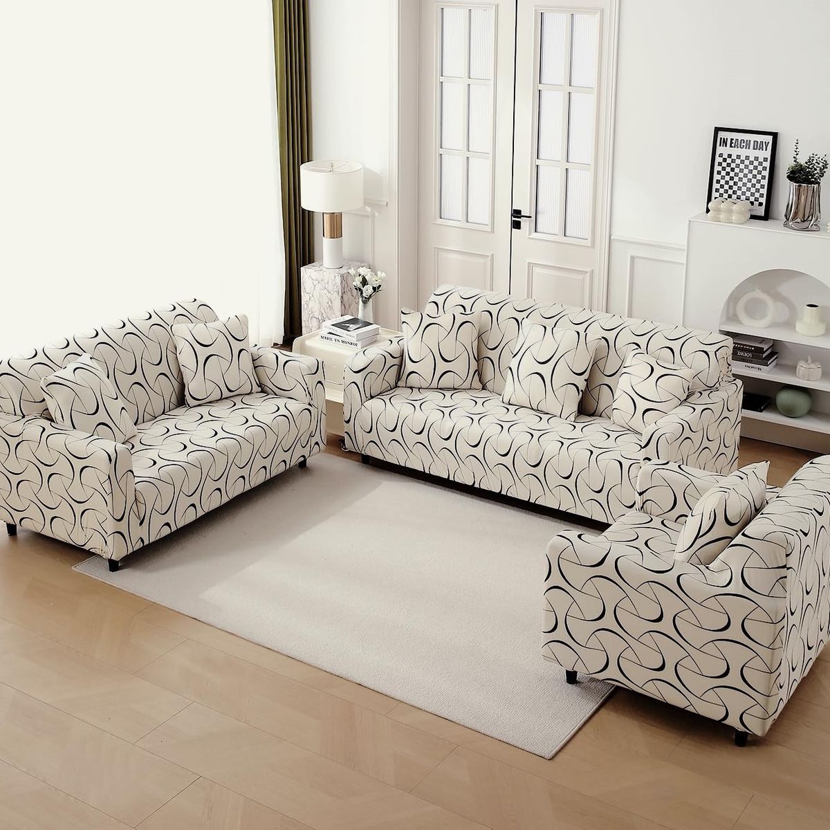 GENERICO - Funda De Muebles 3-2-1 Con 6 Cojines - Estampado Minimalista