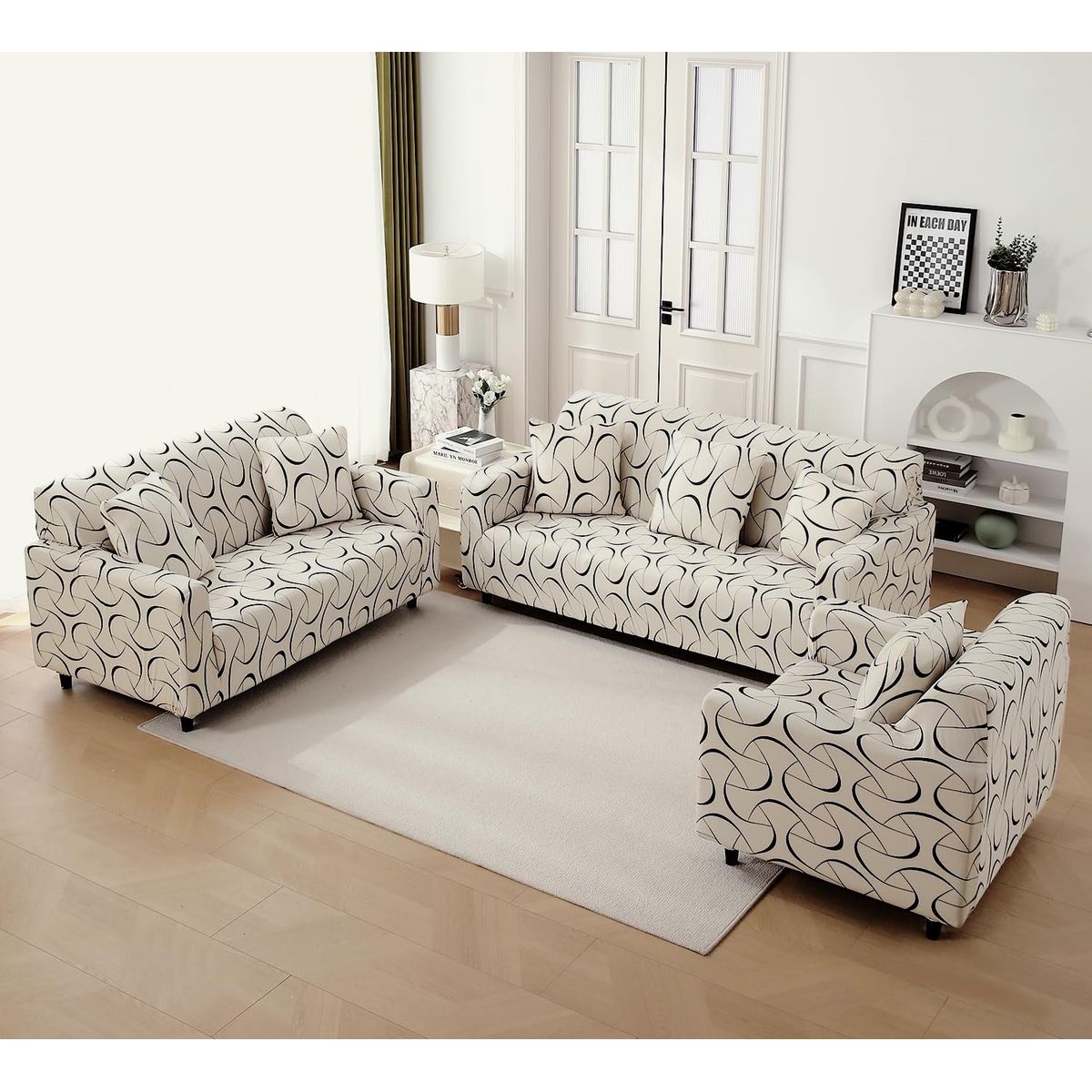 GENERICO - Funda De Muebles 3-2-1 Con 6 Cojines - Estampado Minimalista