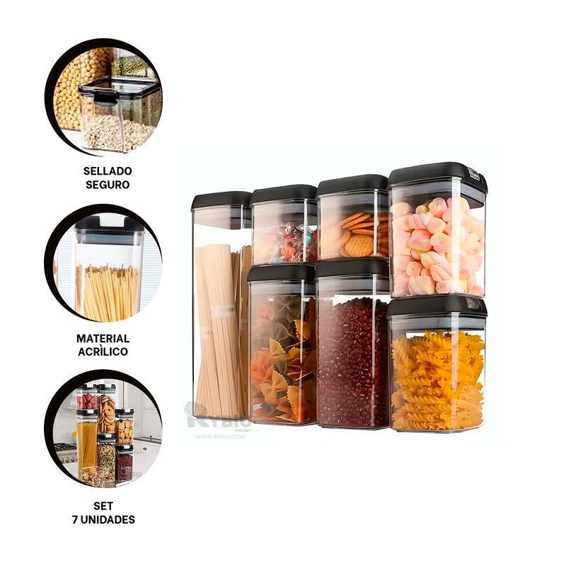 GENERICO - Pack de Envases 7 con Tapa en Tapa Negra Y+Gift Stickers
