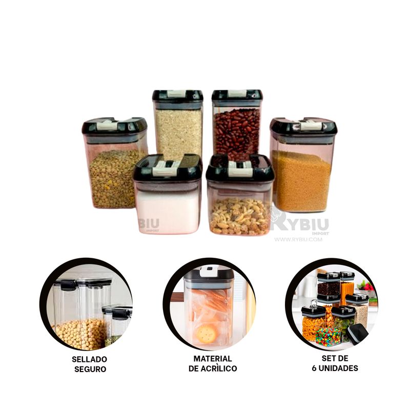 GENERICO - Pack de 6 Recipientes en Tapa Negra Y+Banderitas Adhesivas