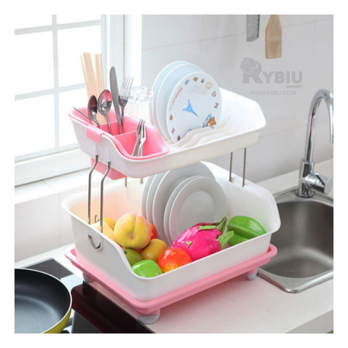 GENERICO - Escurridor de Vajilla de 2 Niveles Plastico Color Rosado