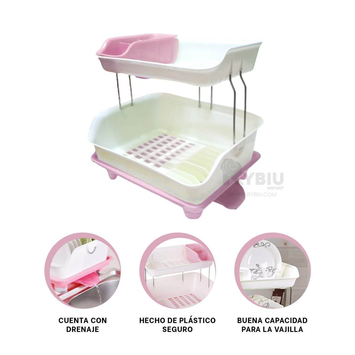 GENERICO - Escurridor de Vajilla de 2 Niveles Plastico Color Rosado