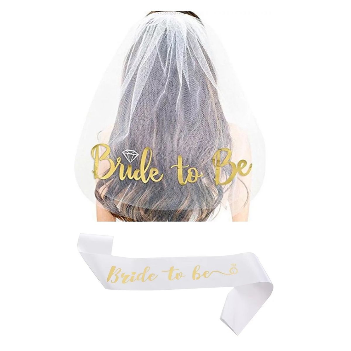 GENERICO - Set banda y velo dorado bride novia despedida de soltera