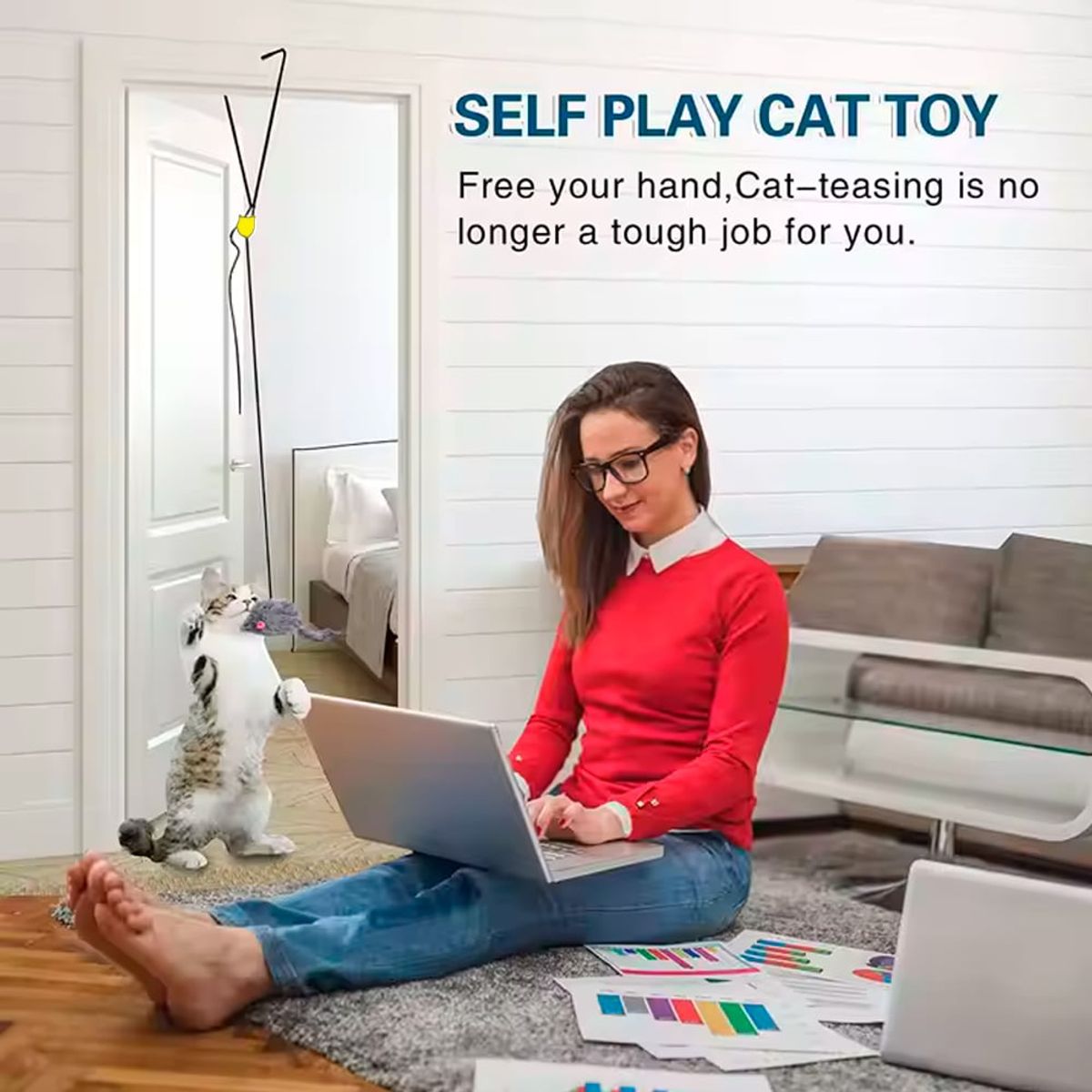 VARIOS - Juguete para Gatos Tira Elástica Pericote Sujetador Puertas