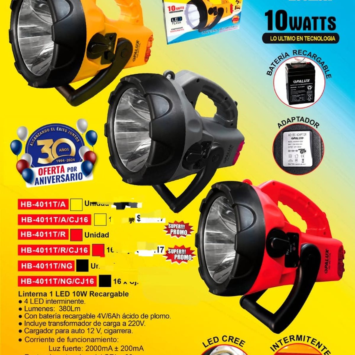 OPALUX - Linterna 1 LED 10W Recargable