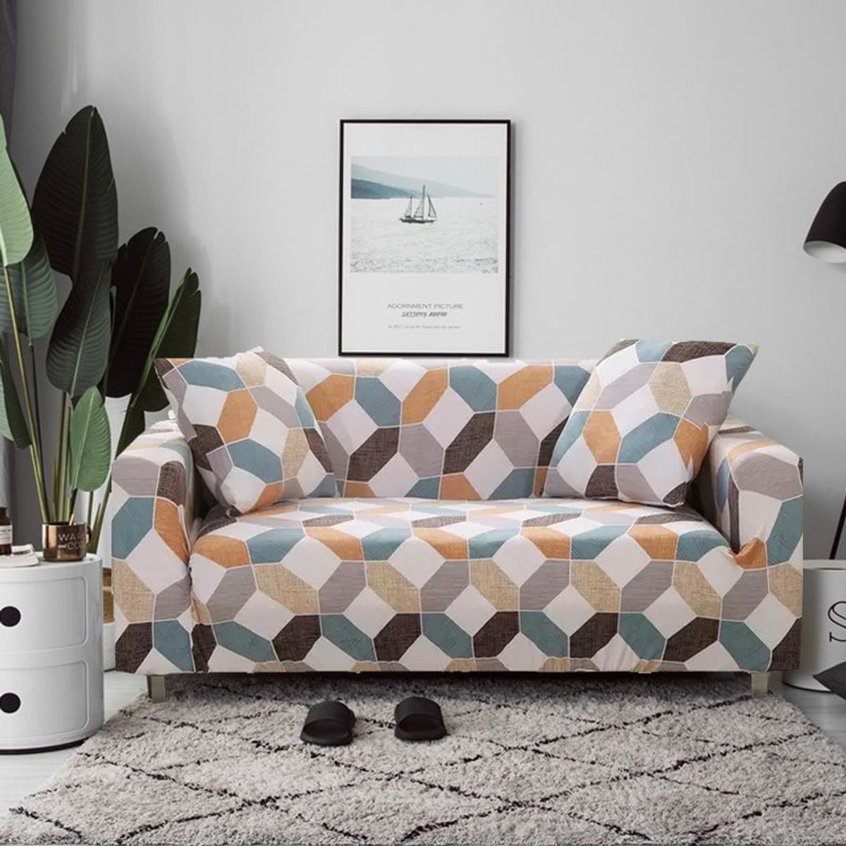 GENERICO - Funda De Muebles 3-2-1 Con 6 Cojines - Poligonos Multicolor