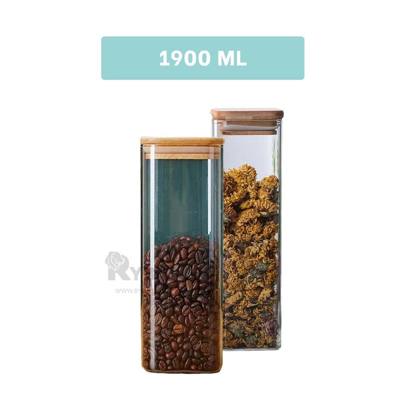 RYBIU IMPORT - Envase de Alimento 1900ml Tapa de Bambu Y+Ligas de Regalo