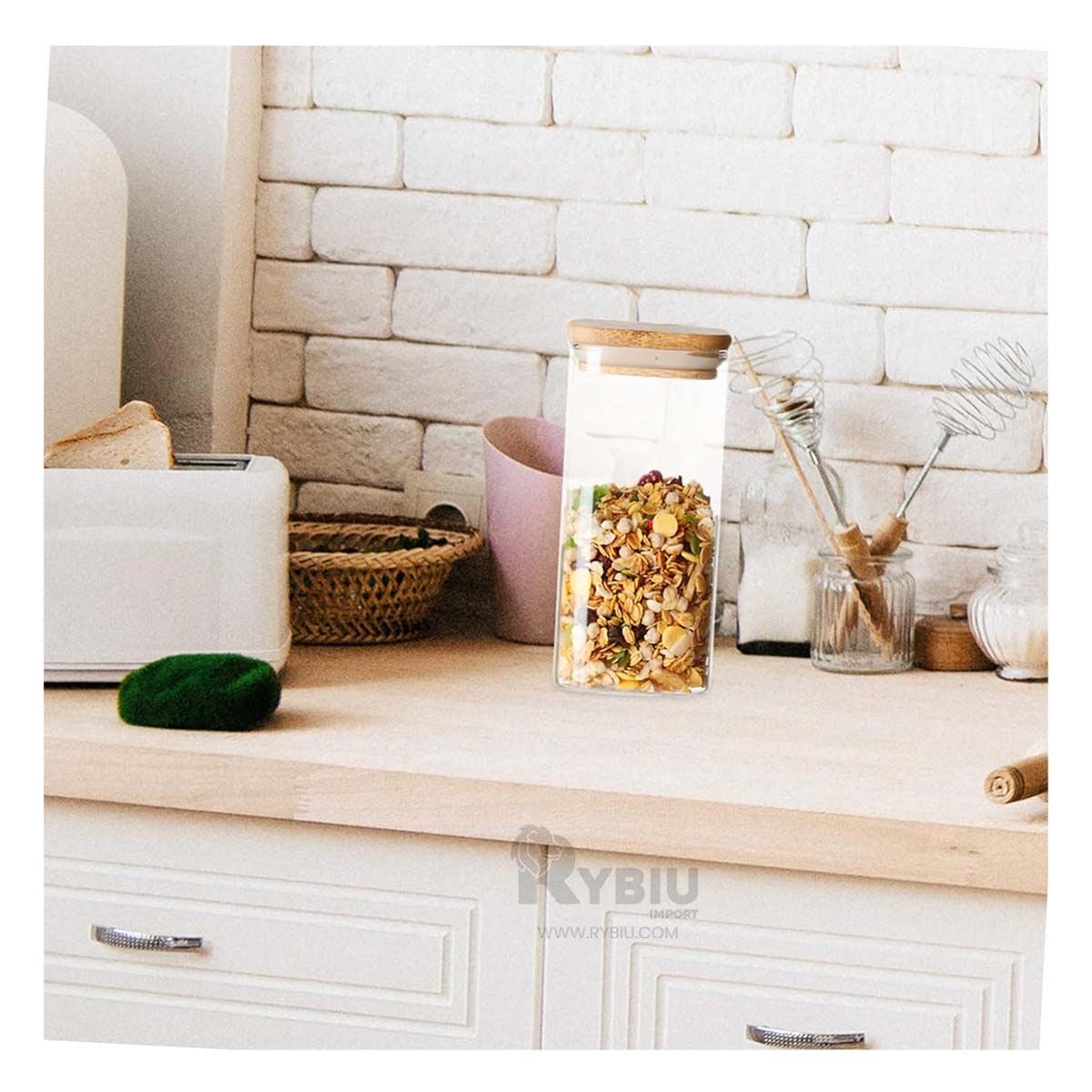 GENERICO - Deposito Eficiente de 1900ml Tapa de Bambu Y+Gift MiniAgenda