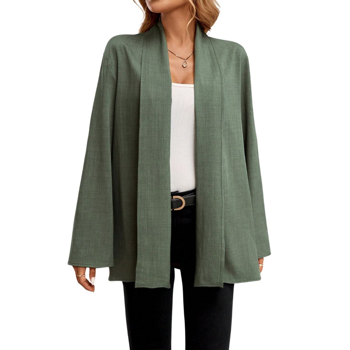 KAST PE - Cardigan para Mujer Pradera Verde con Mangas Enrrollables  - Talla M