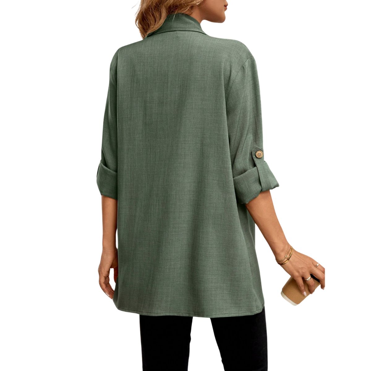 KAST PE - Cardigan para Mujer Pradera Verde con Mangas Enrrollables  - Talla M