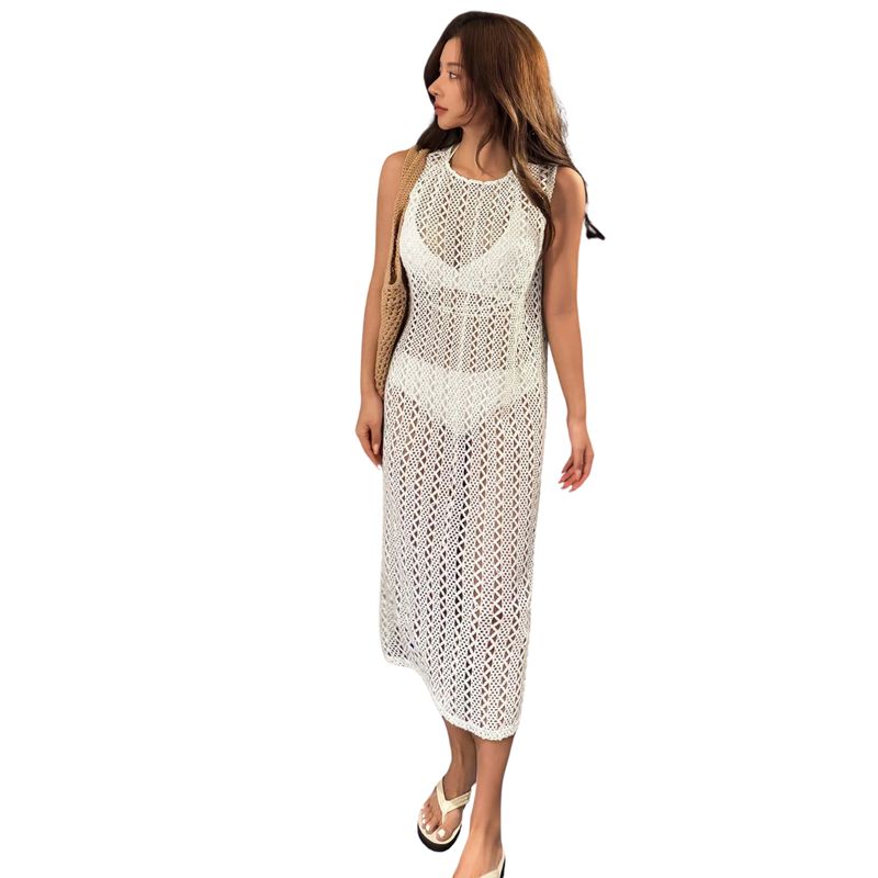 KAST PE - Salida de Playa Tejida Phoebe Blanco espalda abierta - Talla L