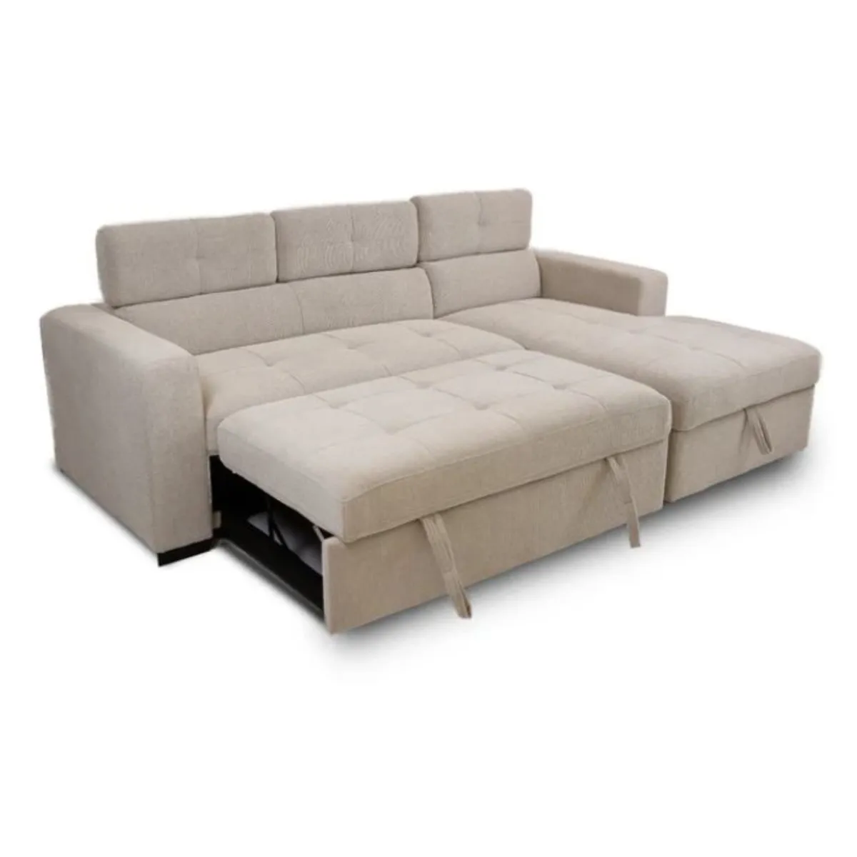 GENERICO - Sofá Seccional Cama Lucia + Baúl 3 Cuerpos Derecho - Beige