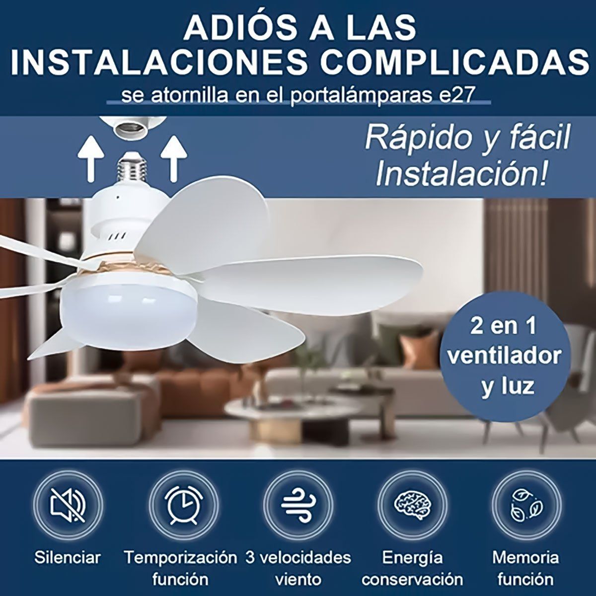 GENERICO - Foco LED Ventilador de Techo Control Remoto 40W 3 velocidades