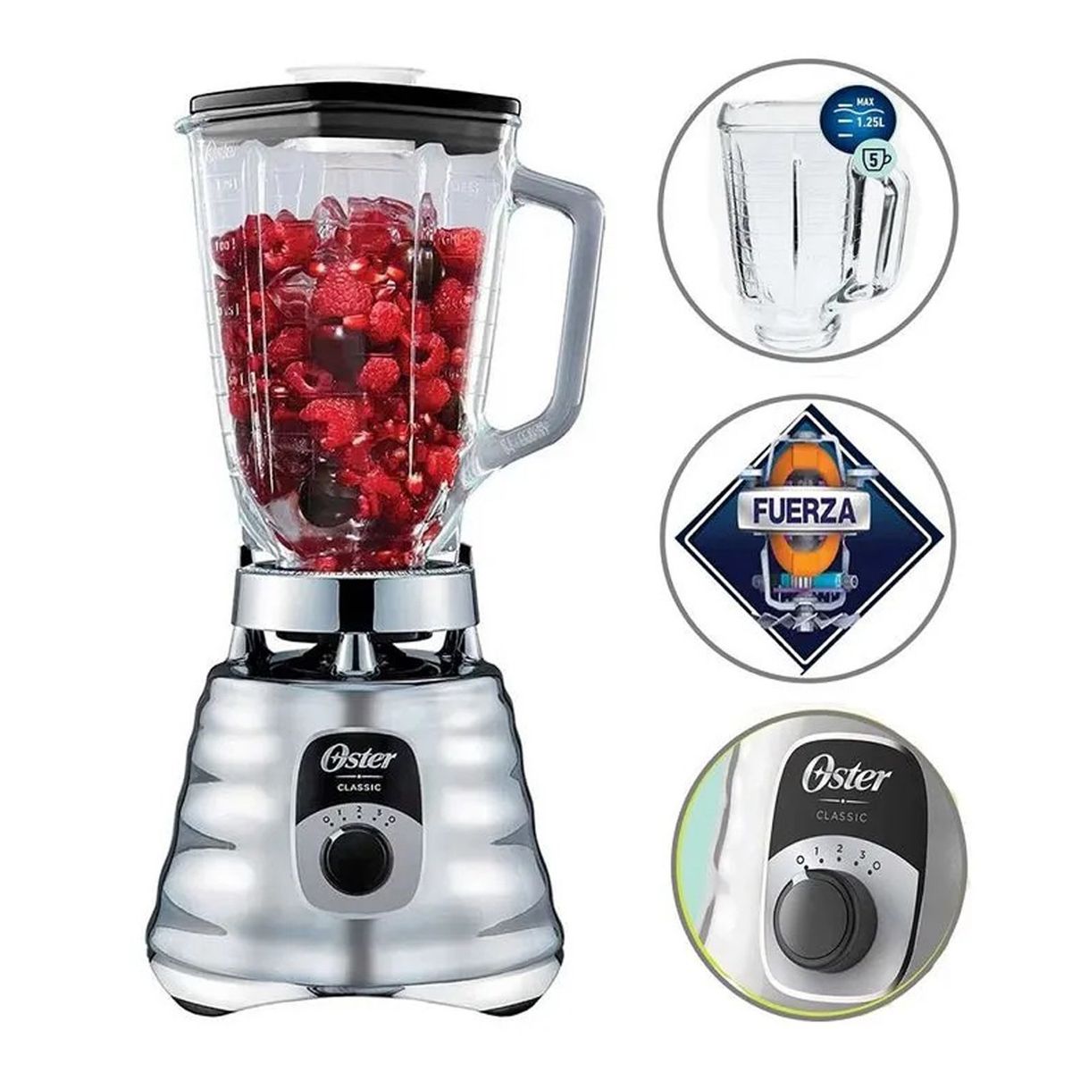 OSTER - Licuadora Oster  BLST4655 cromada 3 velocidades con perilla ergonómica