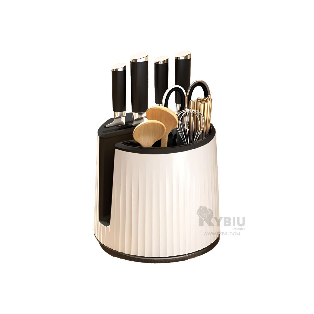 GENERICO - Organizador de Cuchillos Rotacion de 360 Grados Blanco