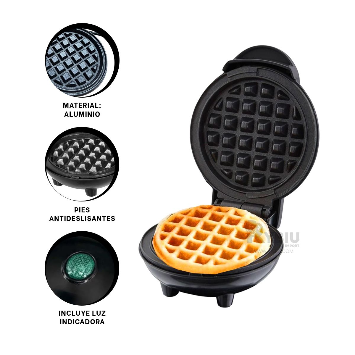 RYBIU IMPORT - Maquina Waflera Mini en Color Negro Y+Banderitas Adhesivas