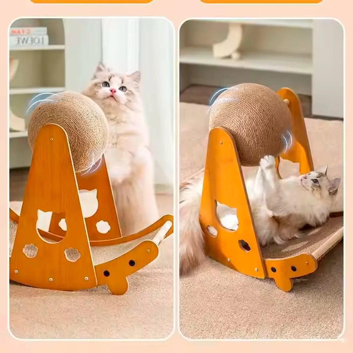 VARIOS - Rascador para Gatos con Pelota Cartón Madera 52x25x45 Mod B