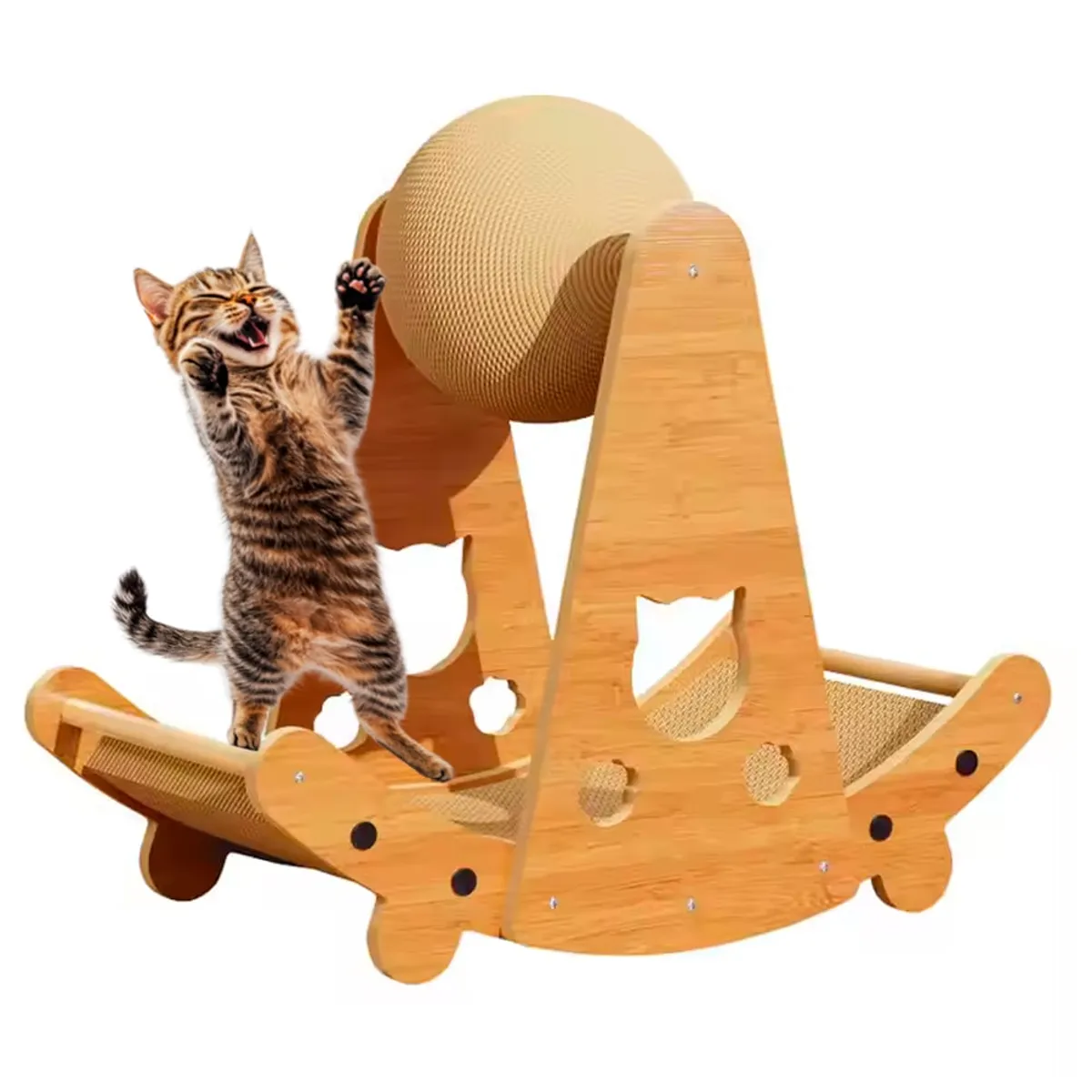 VARIOS - Rascador para Gatos con Pelota Cartón Madera 52x25x45 Mod B