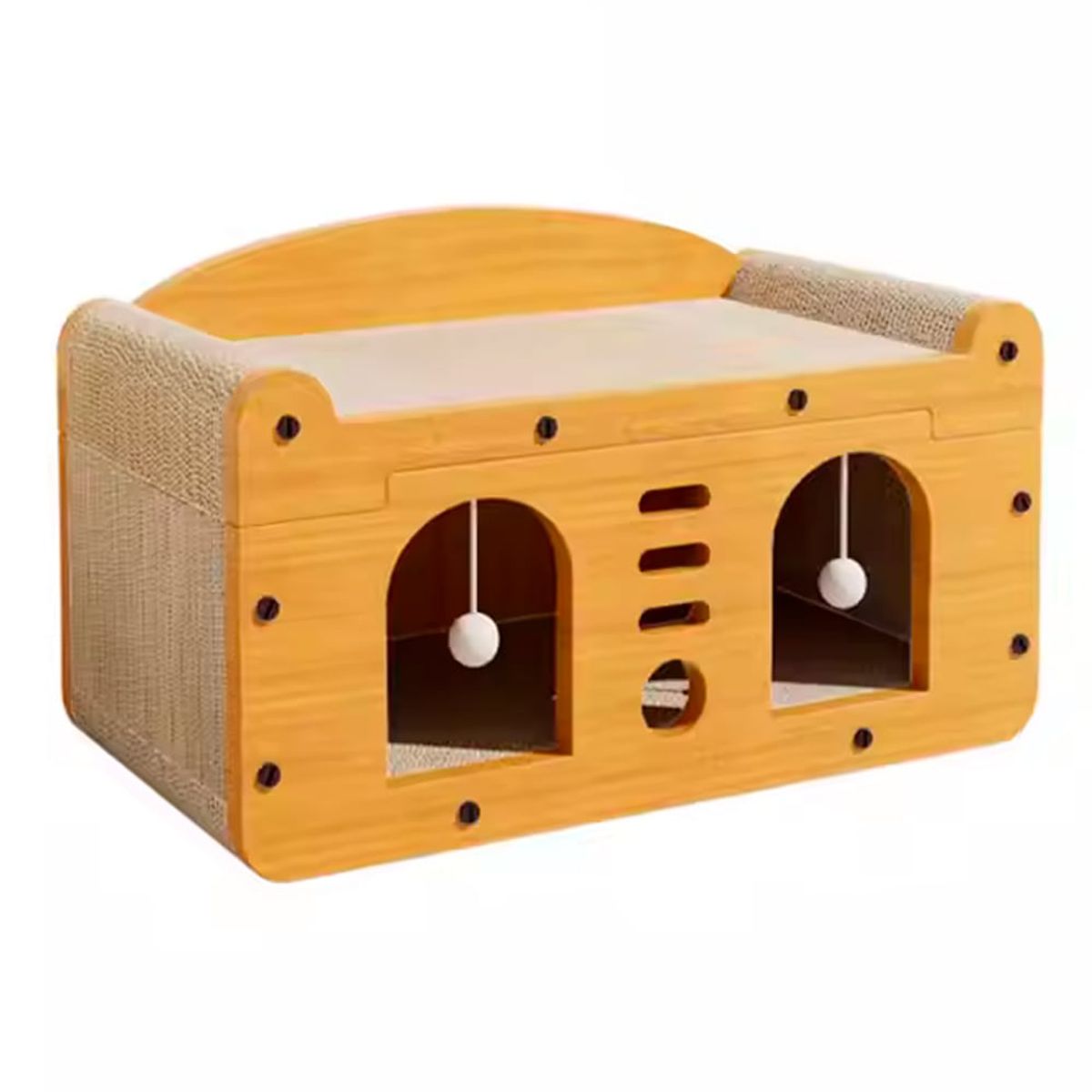 VARIOS - Casa Rascador Gatos Doble Puerta Cartón Madera 53x26x30 ModC