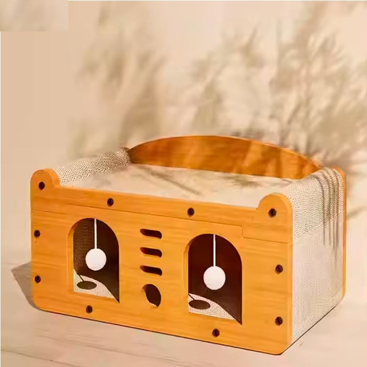 VARIOS - Casa Rascador Gatos Doble Puerta Cartón Madera 53x26x30 ModC