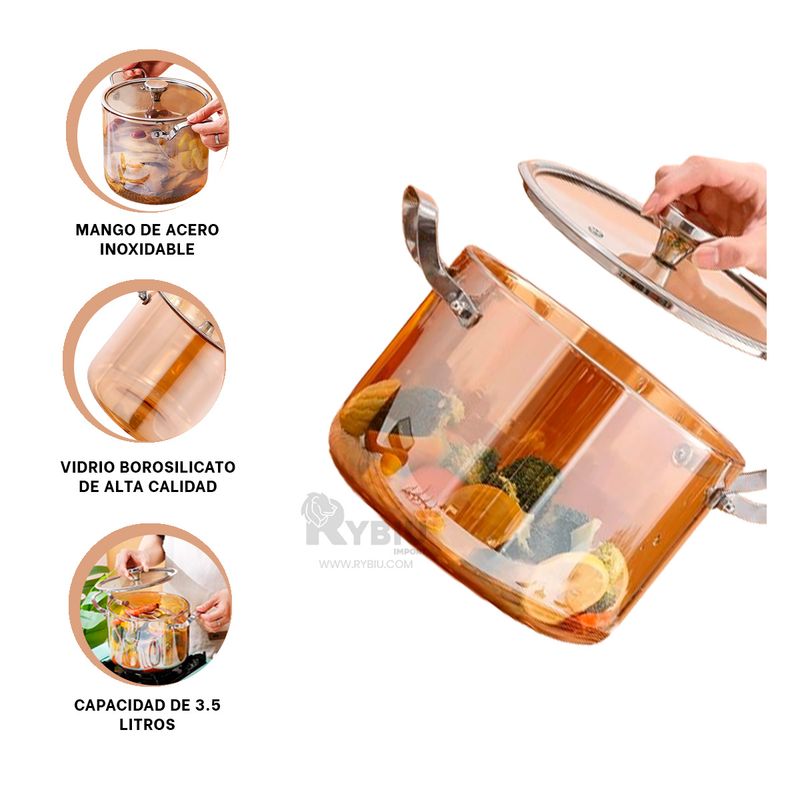 RYBIU IMPORT - Olla Transparente Fino de Tono Dorado 35L Y+Papel de Regalo