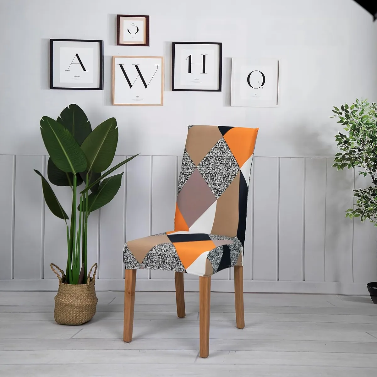 GENERICO - Funda de Sillas Pack 6und  Estampado Naranja Geometrico