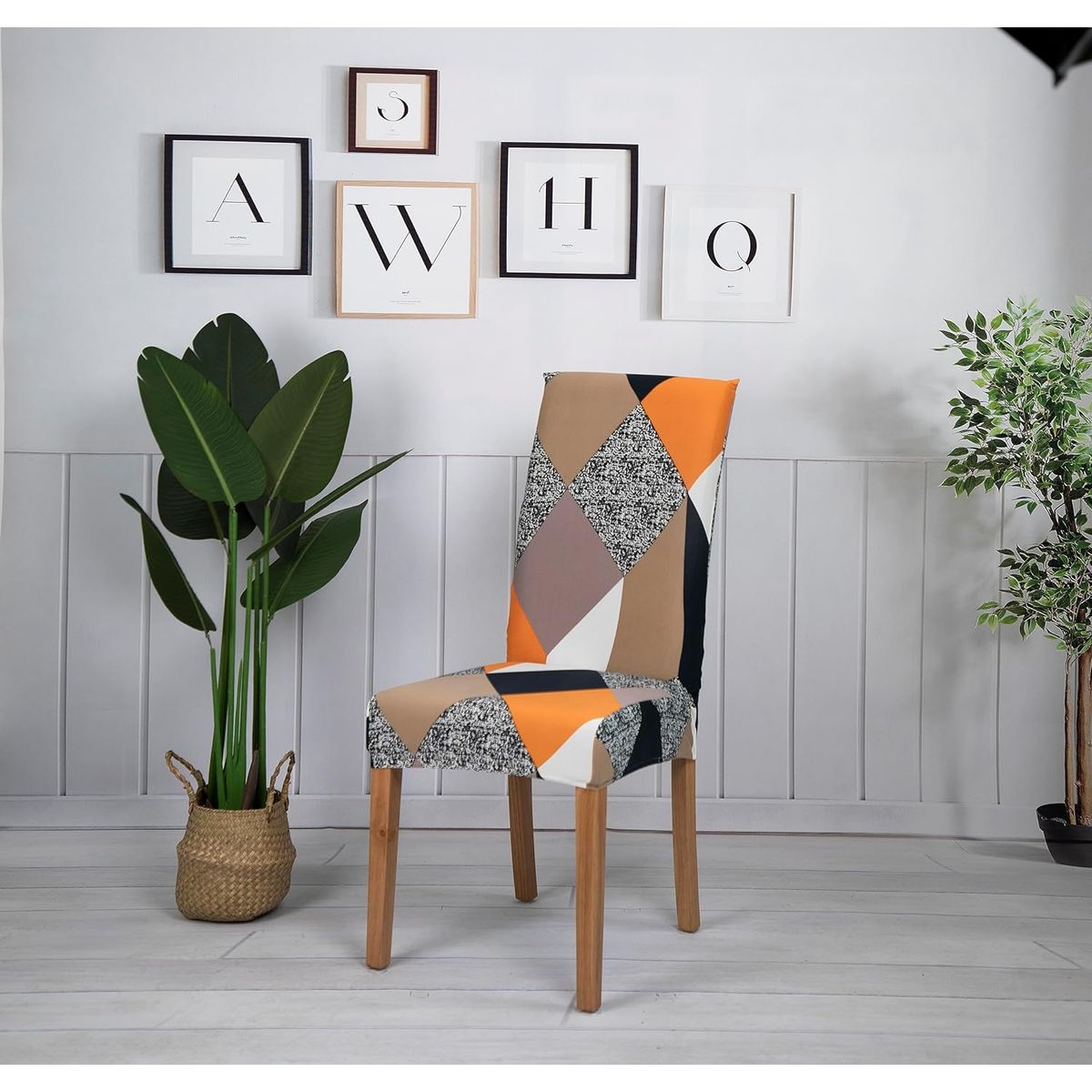 GENERICO - Funda de Sillas Pack 6und  Estampado Naranja Geometrico