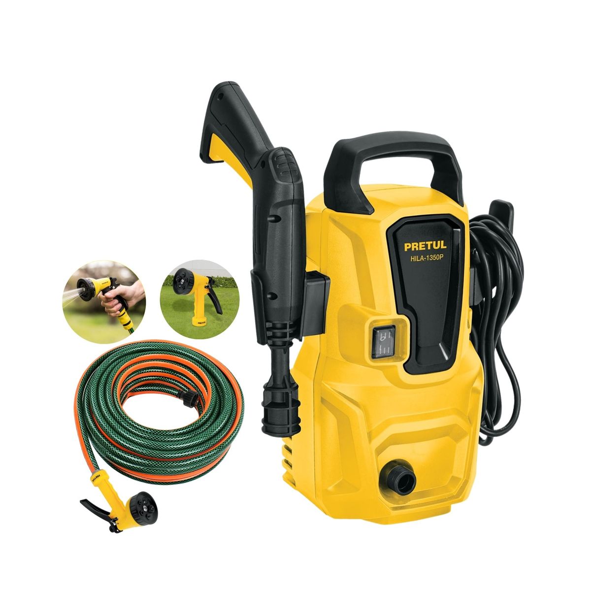 PRETUL - Combo Hidrolavadora 1350 PSI, manguera de 10m pistola de riego
