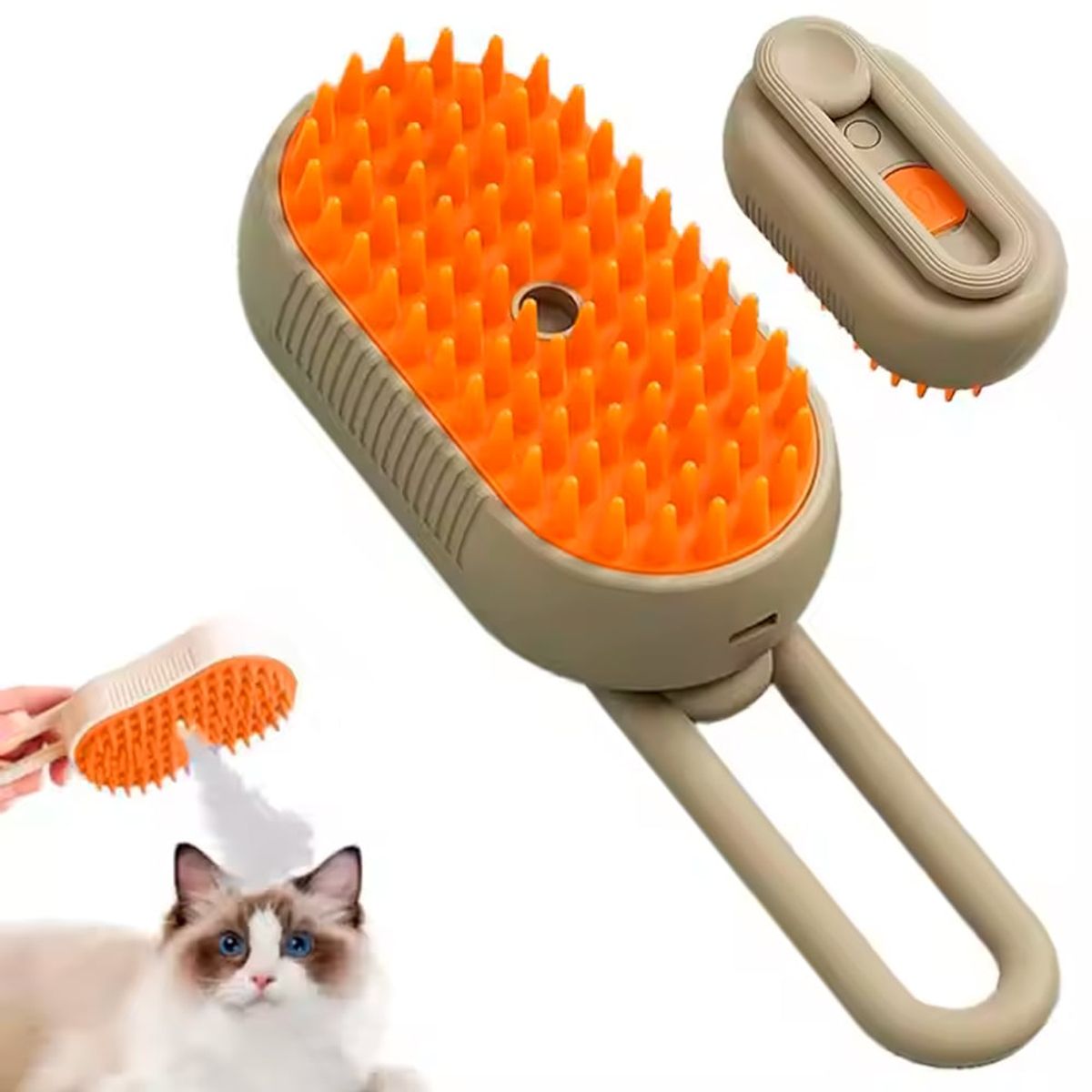 VARIOS - Cepillo Para Gatos Perros Vapor Recargable Plega 12cm Marrón
