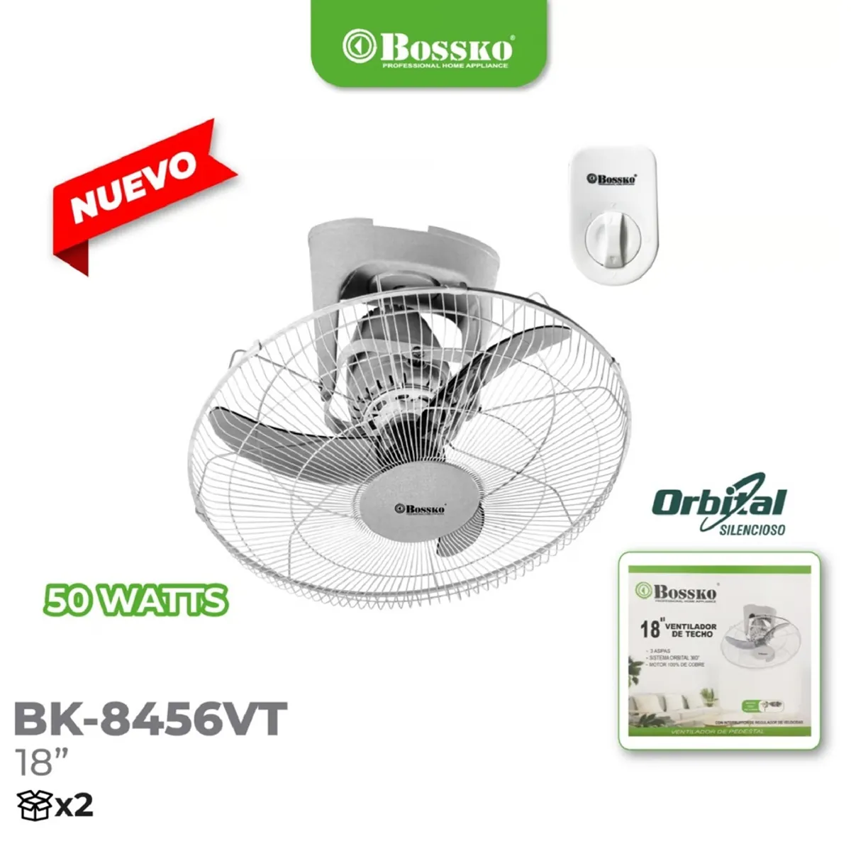 BOSKKO - Ventilador Techo Motor Silencioso 50 Wats Orbital BK-8456VT