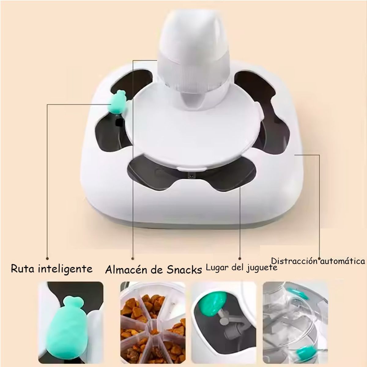 VARIOS - Juguete para Gatos Base Plato Giratorio Dispensad USB Blanco