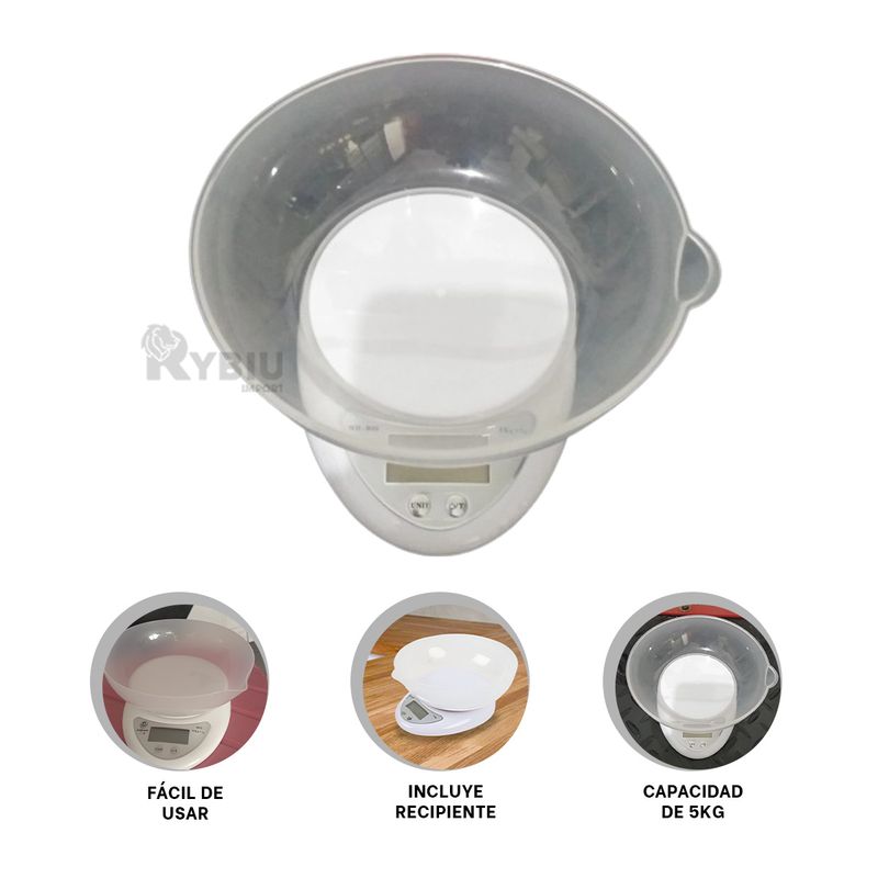 RYBIU IMPORT - Gramera Balanza Portable de Cocina Blanco Y+Regalo Stickers
