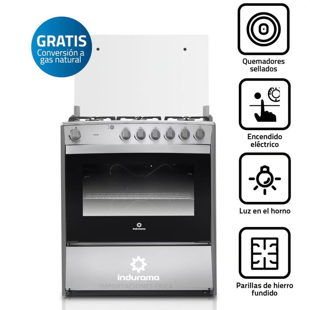 INDURAMA - Cocina Indurama a Gas 6 hornillas croma Cataluña
