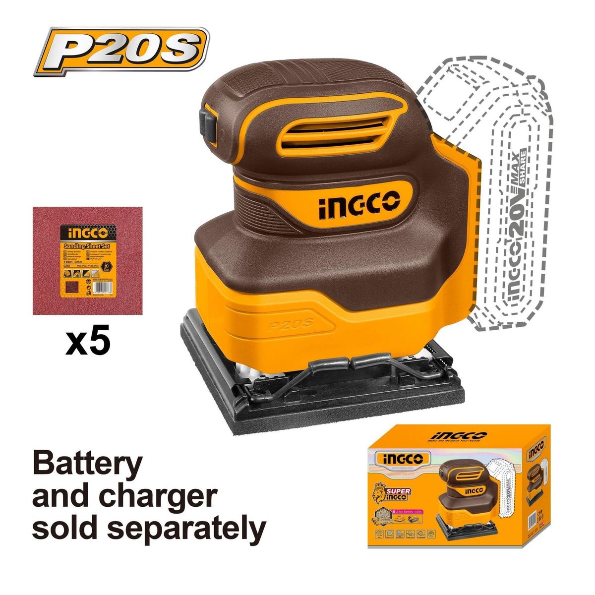 INGCO TOOLS - Lijadora inalambrica 20v Ingco