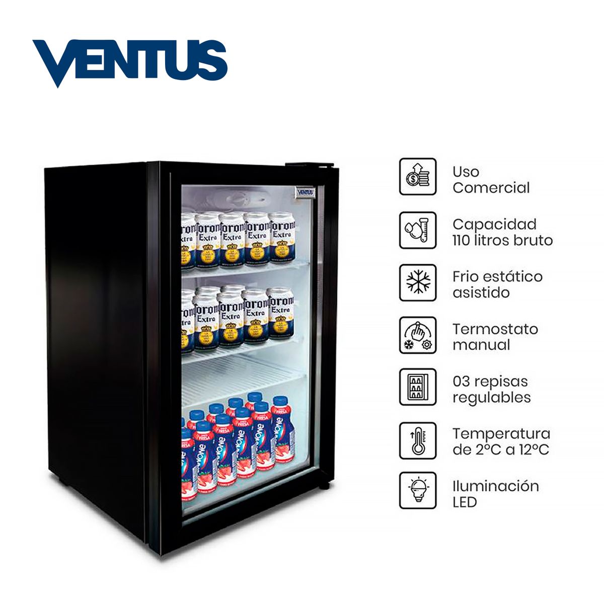 VENTUS - Visicooler VENTUS 100 L 1 PUERTA DE VIDRIO - LG100_.
