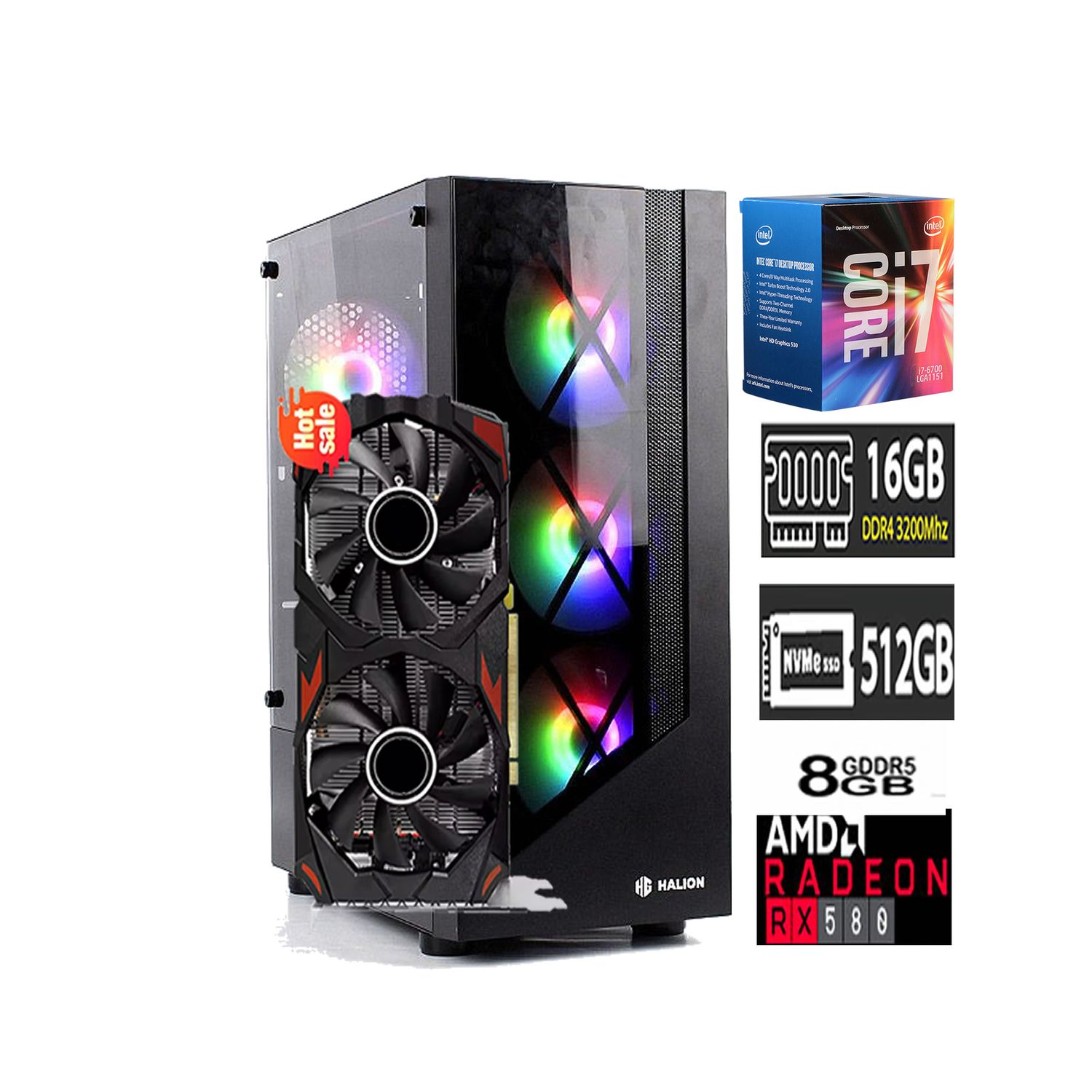 Computadora PC GAMER Core I7 6700 16GB RAM SSD 500GB Tvideo RX 580 8GB CASE RGB