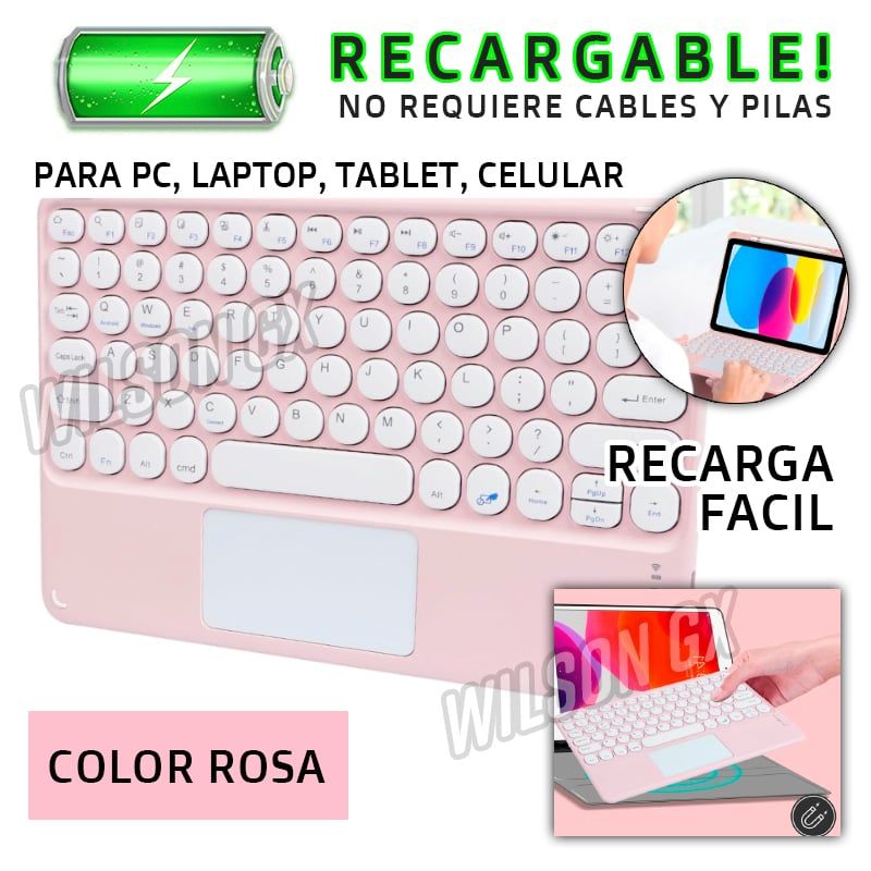 GENERICO - Teclado Bluetooth Recargable con Mouse Touchpad Ipad Tablet Rosa