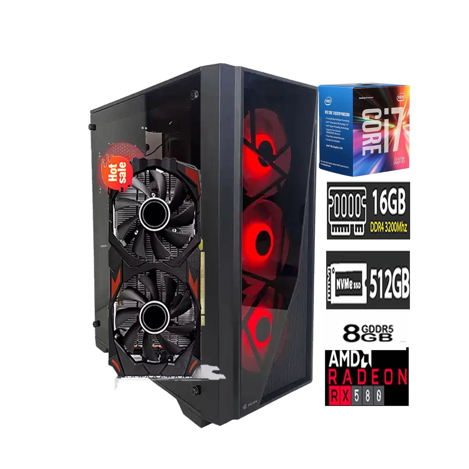 Computadora PC GAMER Core I7 6700 16GB RAM SSD 500GB Tvideo RX 580 8GB CASE RGB