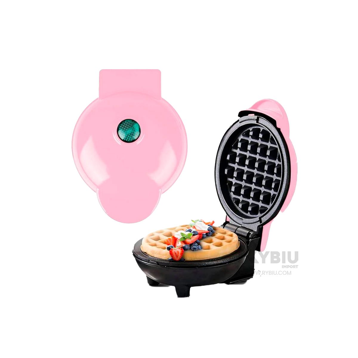 GENERICO - Mini Waflera Forma Circular Moderno en Diseño Rosado